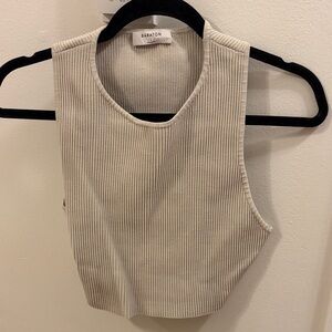 Babaton Beige Ribbed Crop Top